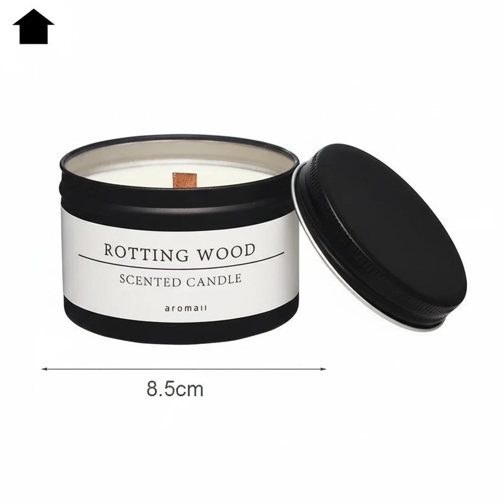 Black Tin Can Scented Candle with Wooden Wick – Classic Aromatic Home Decor