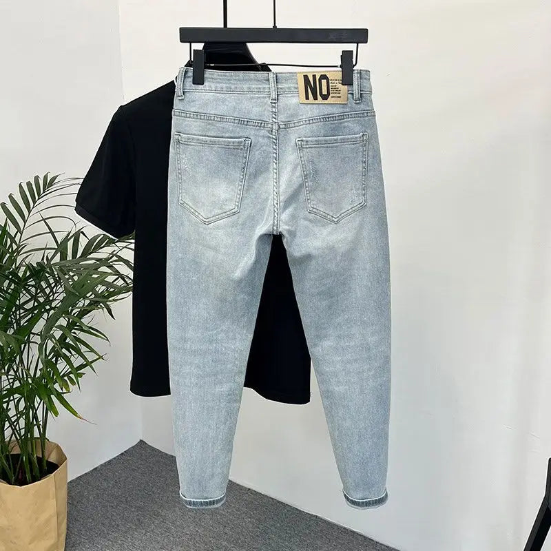 Men’s Slim Fit Light Wash Jeans – Trendy Casual Denim Pants