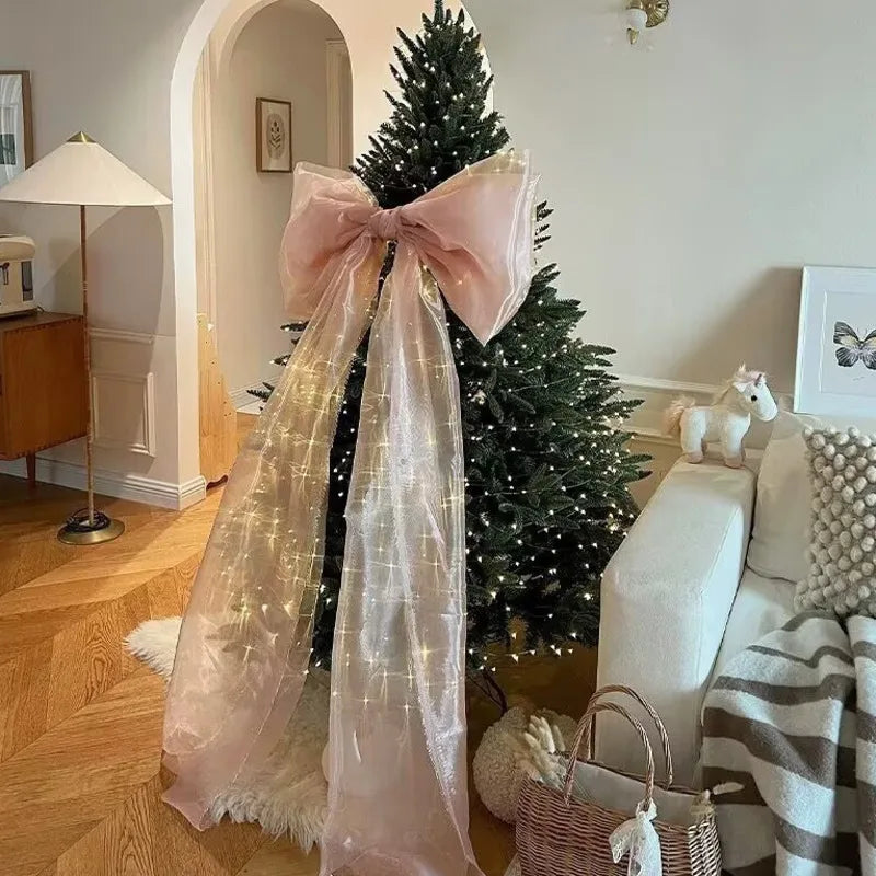 Large Christmas Tree Lace Bow – Satin Bowknot Ornament for DIY Decor