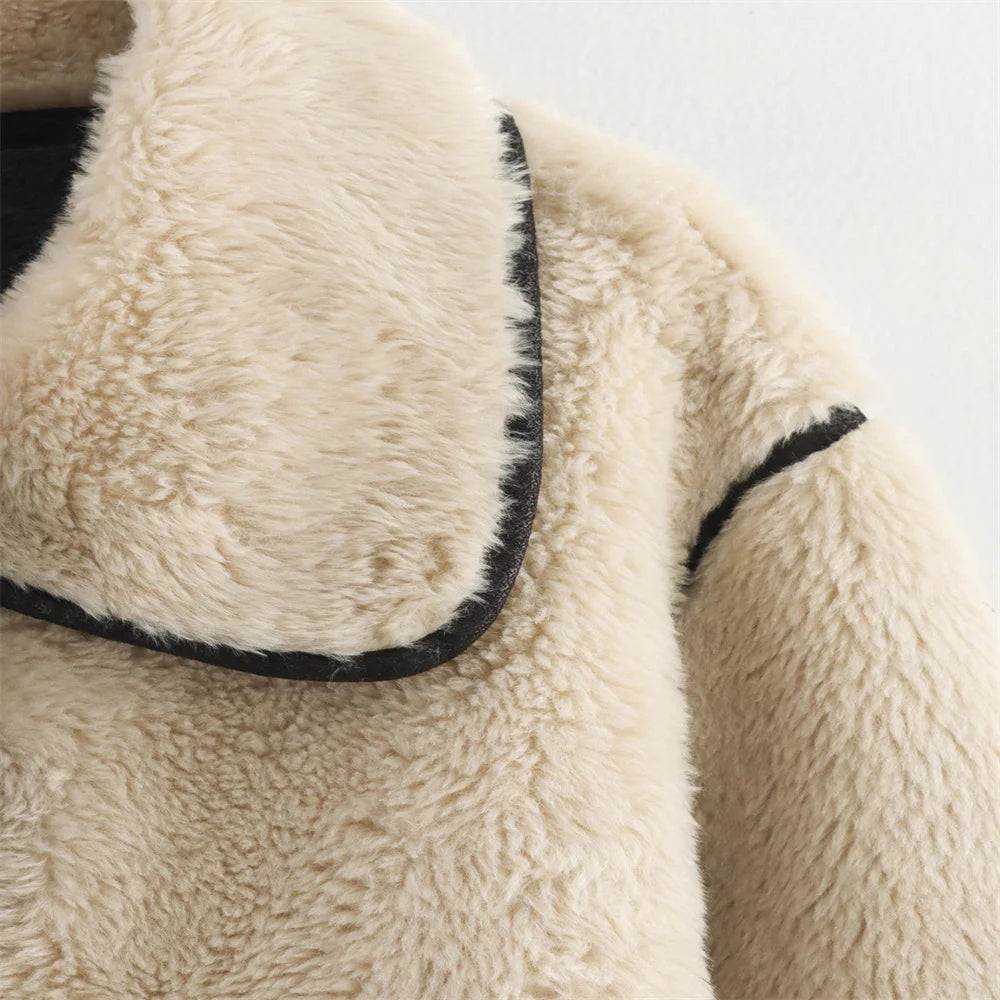 Women’s Contrast Faux Fur Jacket – Long & Short Panel Splicing Winter Coat
