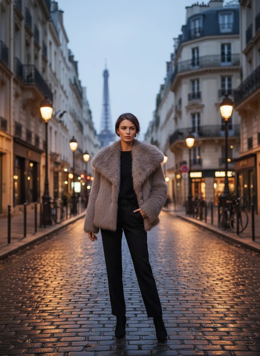 2025 Women’s Faux Fox Fur Jacket – Loose Long Sleeve Autumn/Winter Coat