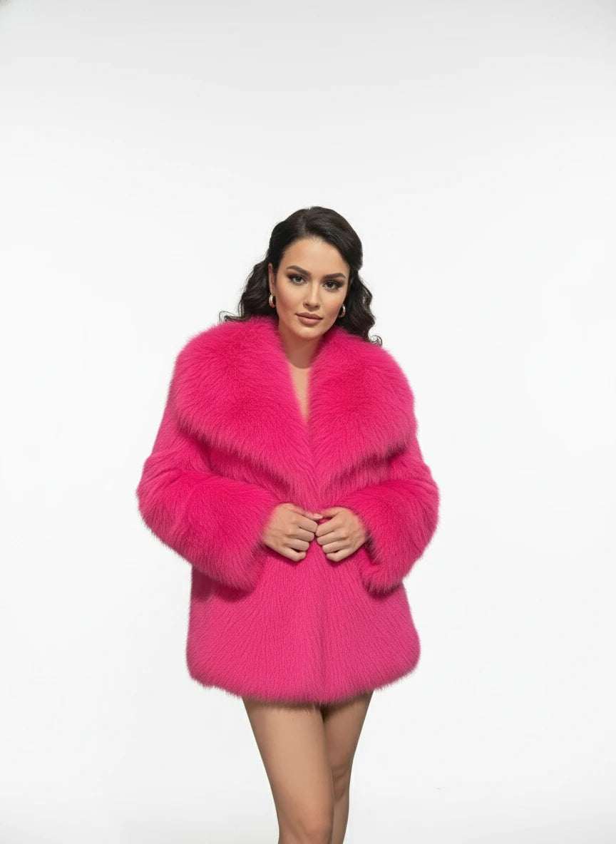 2025 Women’s Faux Fox Fur Jacket – Loose Long Sleeve Autumn/Winter Coat