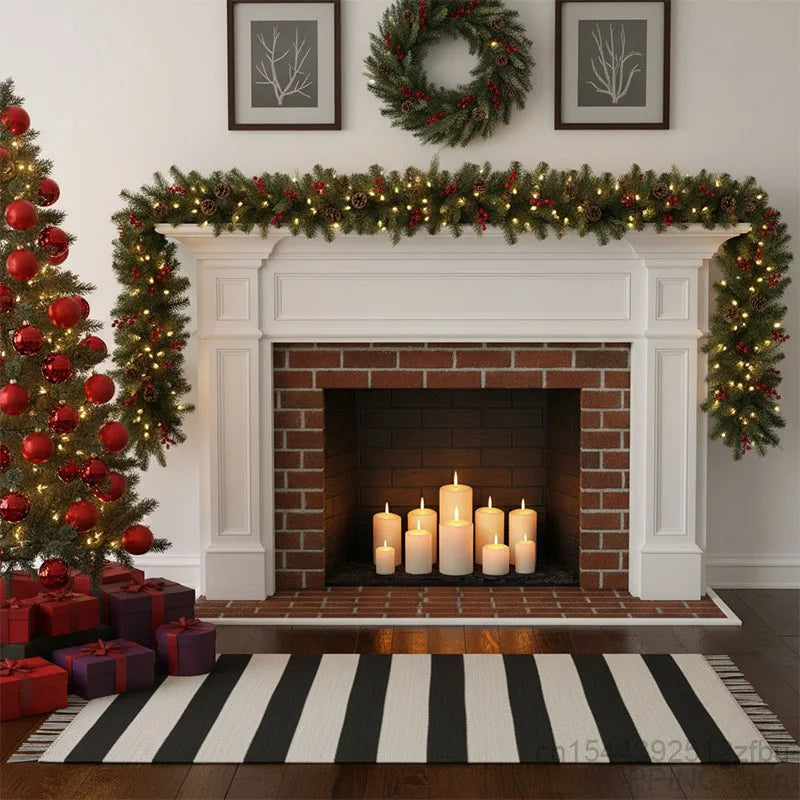 2.7M Pre-Lit Christmas Garland with Pinecones & Red Berries – Holiday Glow Decoration