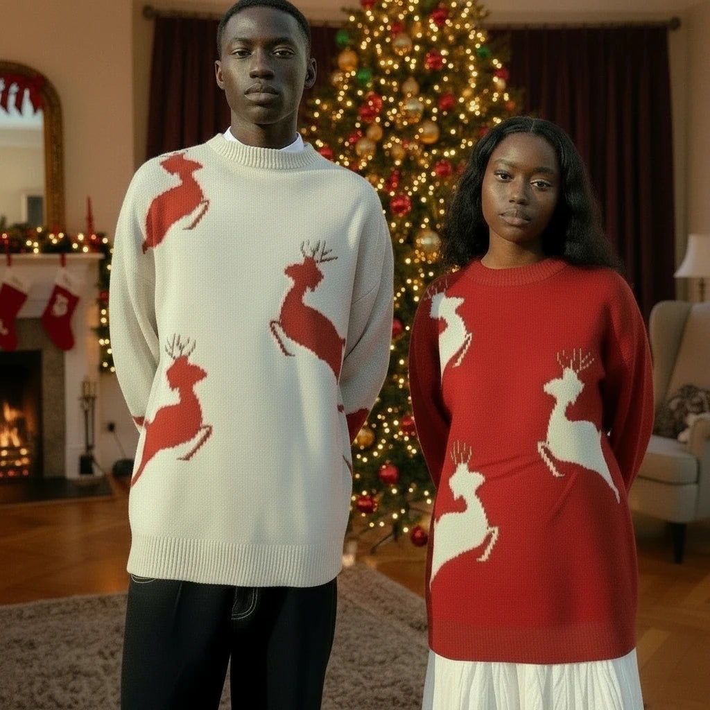 Cozy Unisex Christmas Reindeer Sweater – Oversized Holiday Pullover