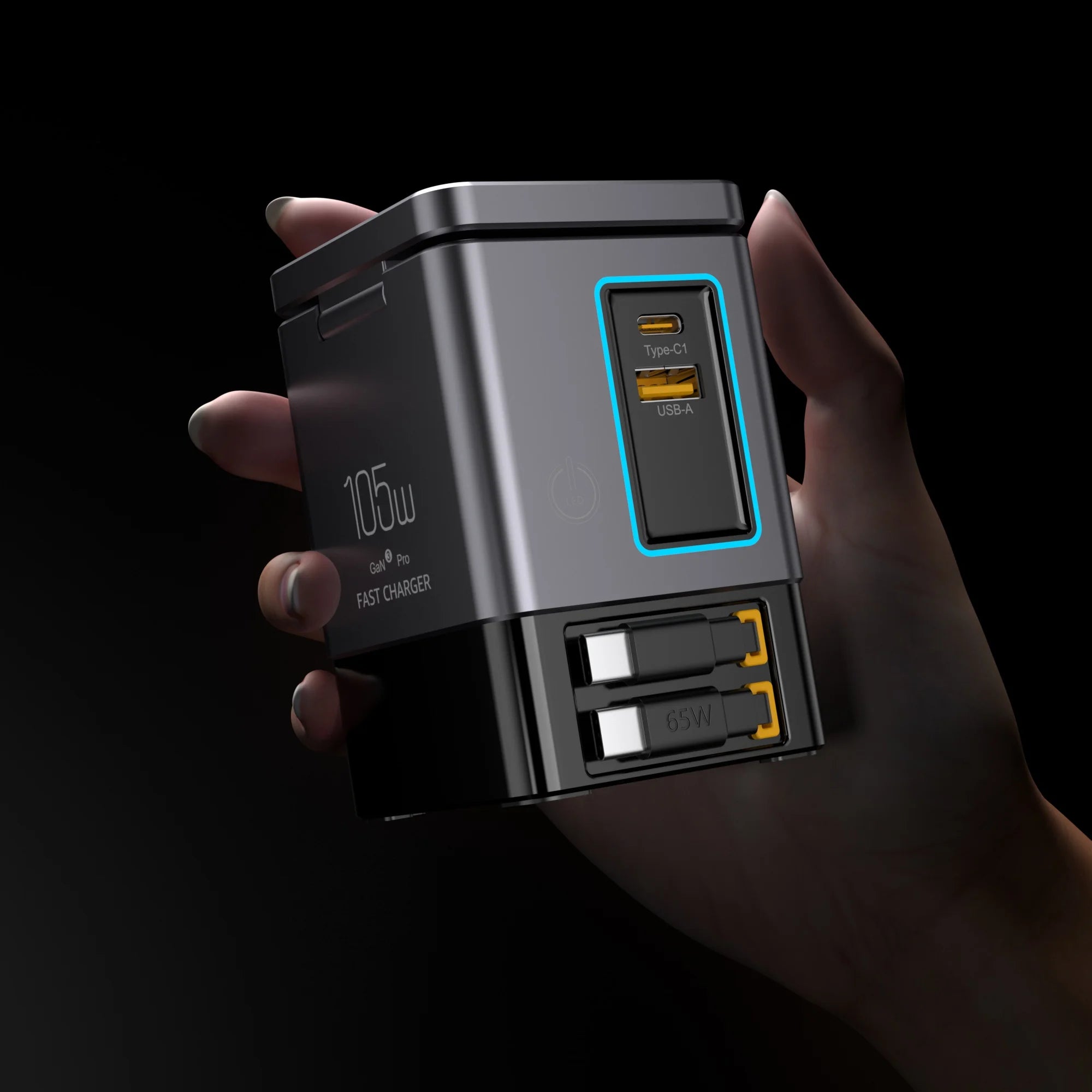 105W Charging Station with Retractable USB-C Cable & Power Combo USB-C Power Strip – Wireless 15W Charging for Multiple Devices