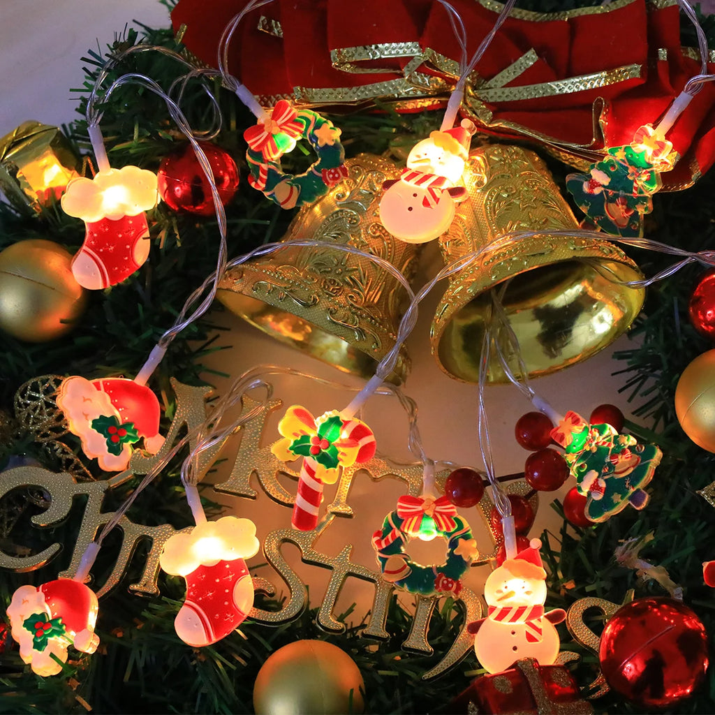 LED Christmas String Lights – Santa, Snowman & Candy Cane Decor