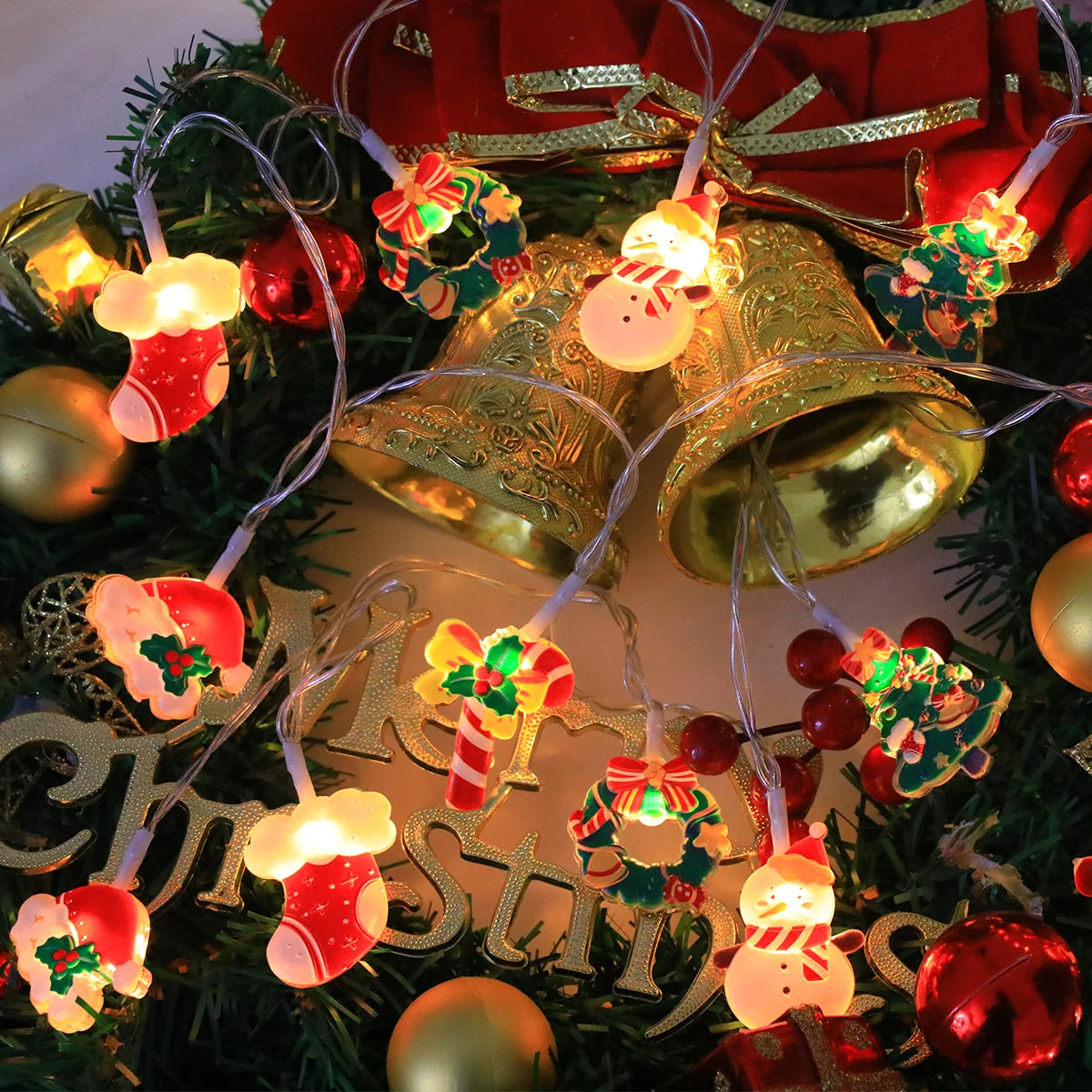 LED Christmas String Lights – Santa, Snowman & Candy Cane Decor