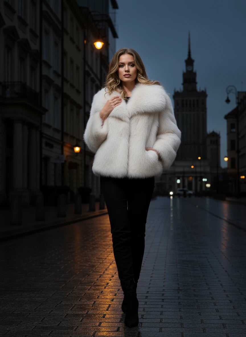 2025 Women’s Faux Fox Fur Jacket – Loose Long Sleeve Autumn/Winter Coat