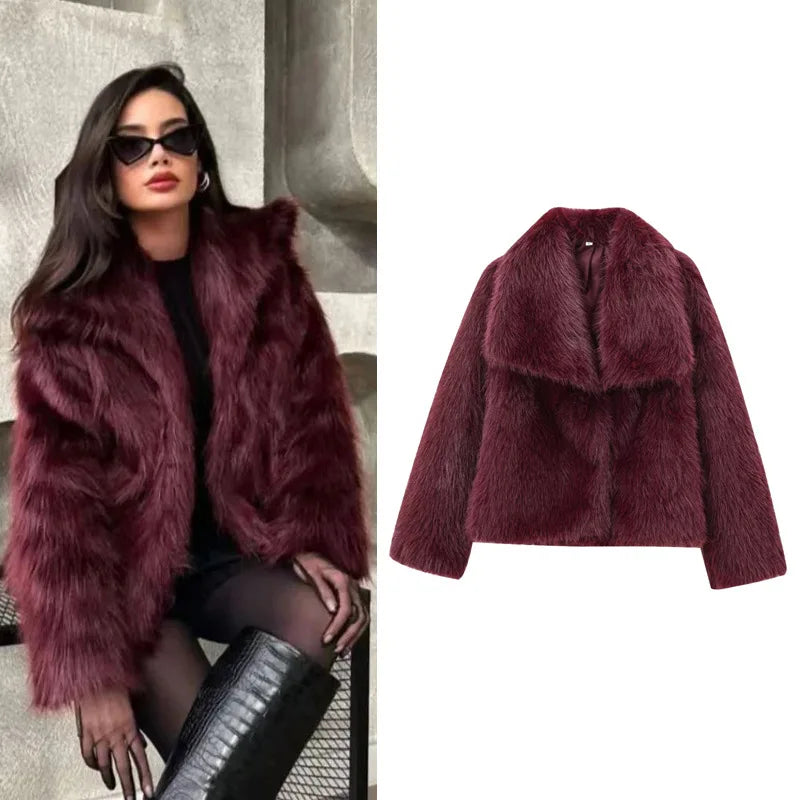 2025 Women’s Faux Fox Fur Jacket – Loose Long Sleeve Autumn/Winter Coat