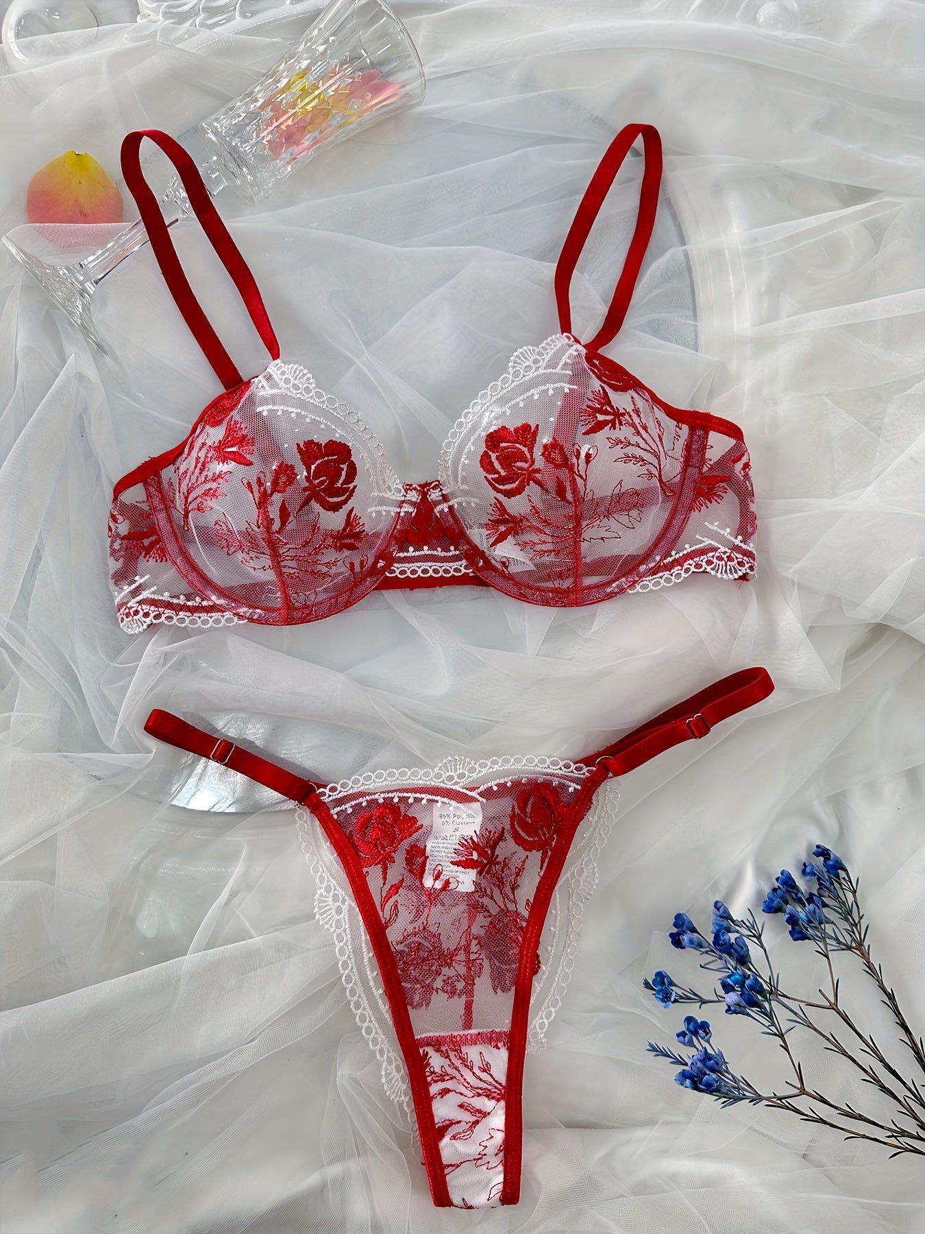 Sexy Floral Embroidered Lingerie Set – Mesh Color-Blocked Underwire Design
