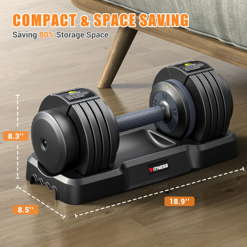 All-in-one adjustable dumbbell set with 5-in-1 design for home gym strength training including barbell and kettlebell conversion.