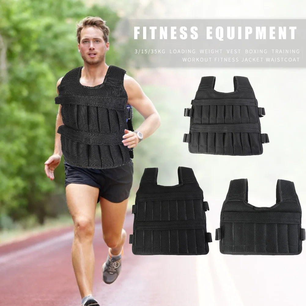 Adjustable weighted workout vest ranging from 3kg to 50kg designed for strength training, running, jogging, and overall fitness performance.