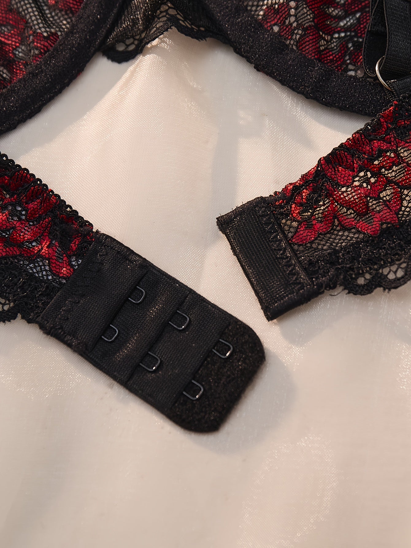 Christmas Black & Red Lace Sexy Lingerie Set – See-Through Push-Up Bra & Briefs