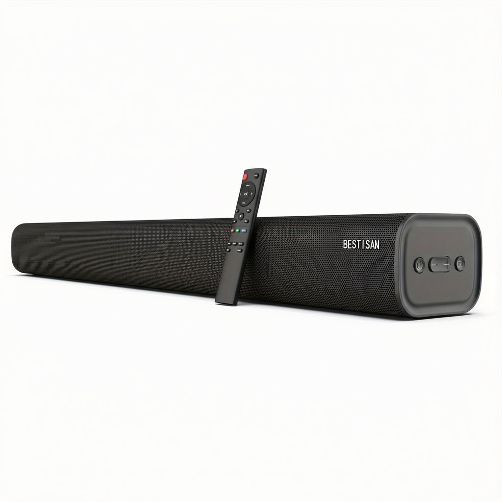 BESTISAN 100W soundbar with Bluetooth 5.0 and multiple inputs, ideal for TV, projector, and home theater audio enhancement.  