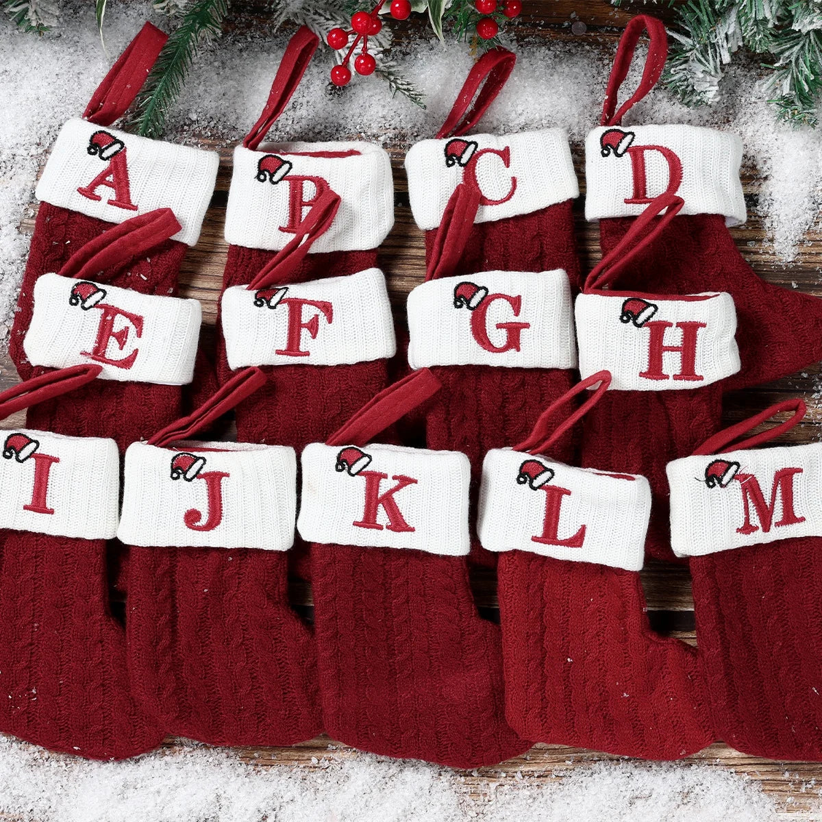 christmas alphabet knitting socks with festive tree ornaments perfect for cozy holiday home decorations and unique xmas gifts 2025 2026 noel new year celebration
