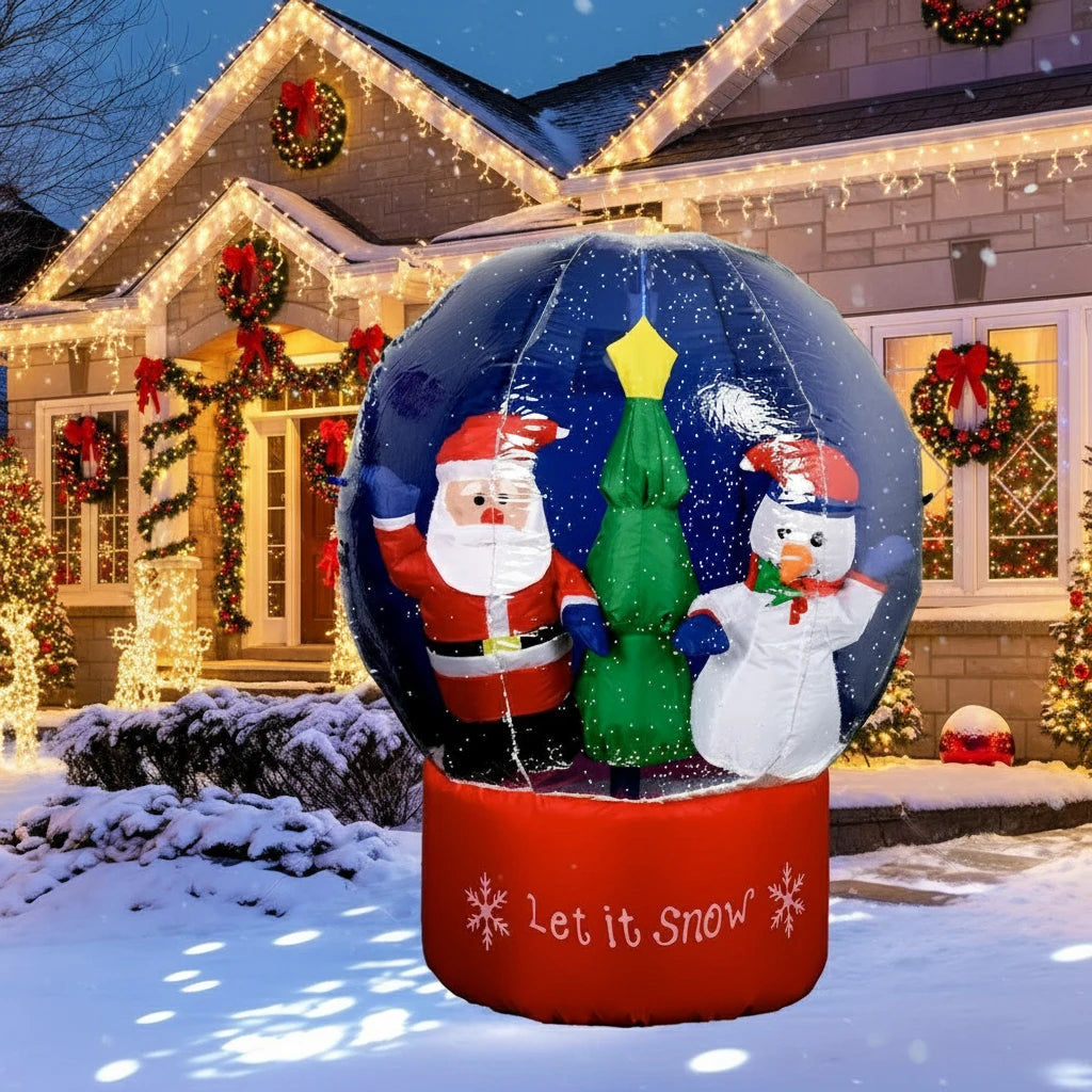 Christmas inflatable snow globe with Santa, Xmas tree, LED lights for outdoor yard and lawn decoration in USA and Canada