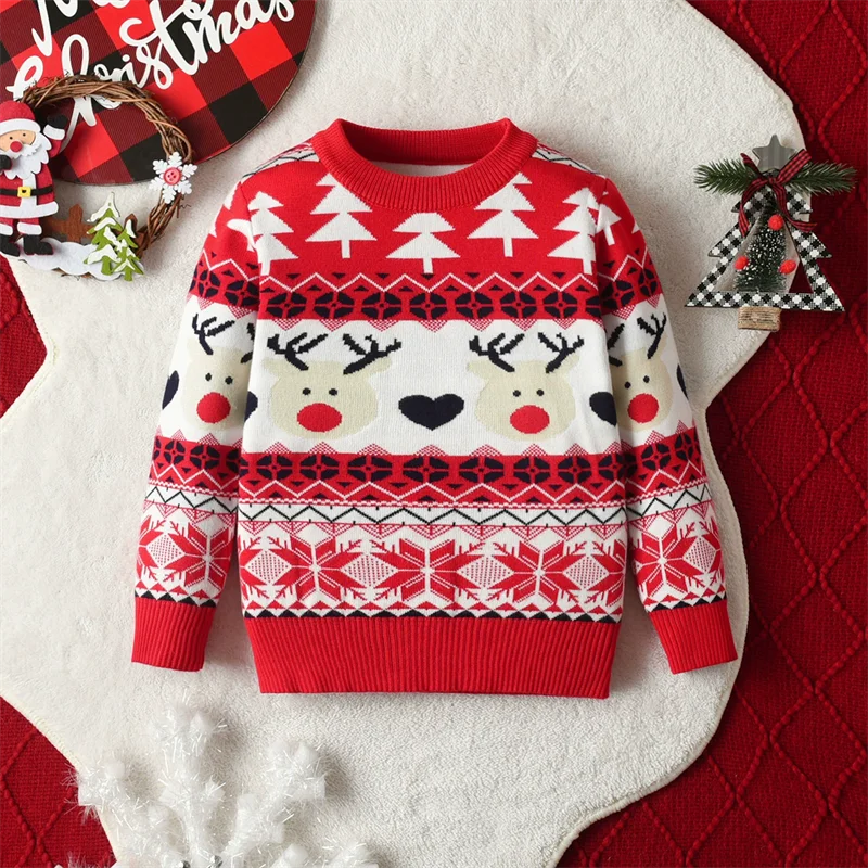 Christmas kids sweaters for boys and girls cute cartoon pullover knitted jumper warm casual autumn winter toddler clothing perfect holiday outfit