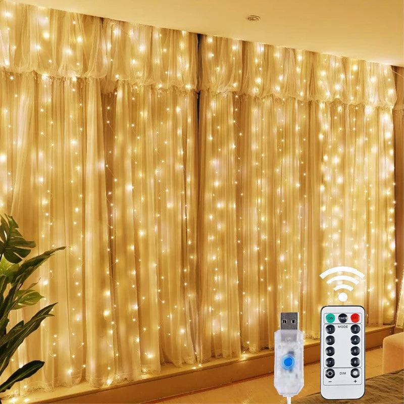 Christmas LED fairy string curtain lights with 8 modes remote control USB festoon perfect for home holiday and New Year decoration