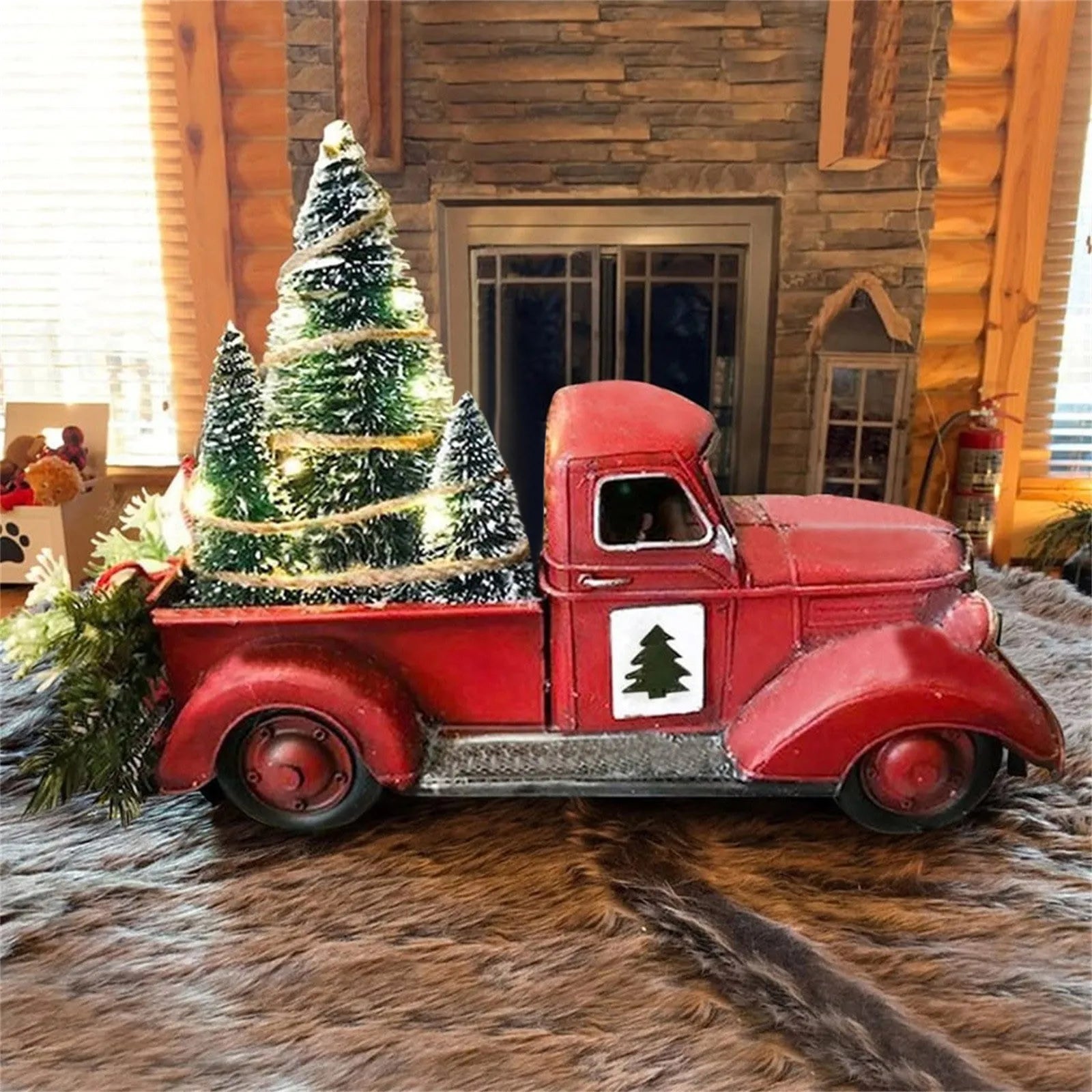 red truck Christmas ornament made of resin, perfect farmhouse style holiday decoration for Christmas trees and festive home decor.
