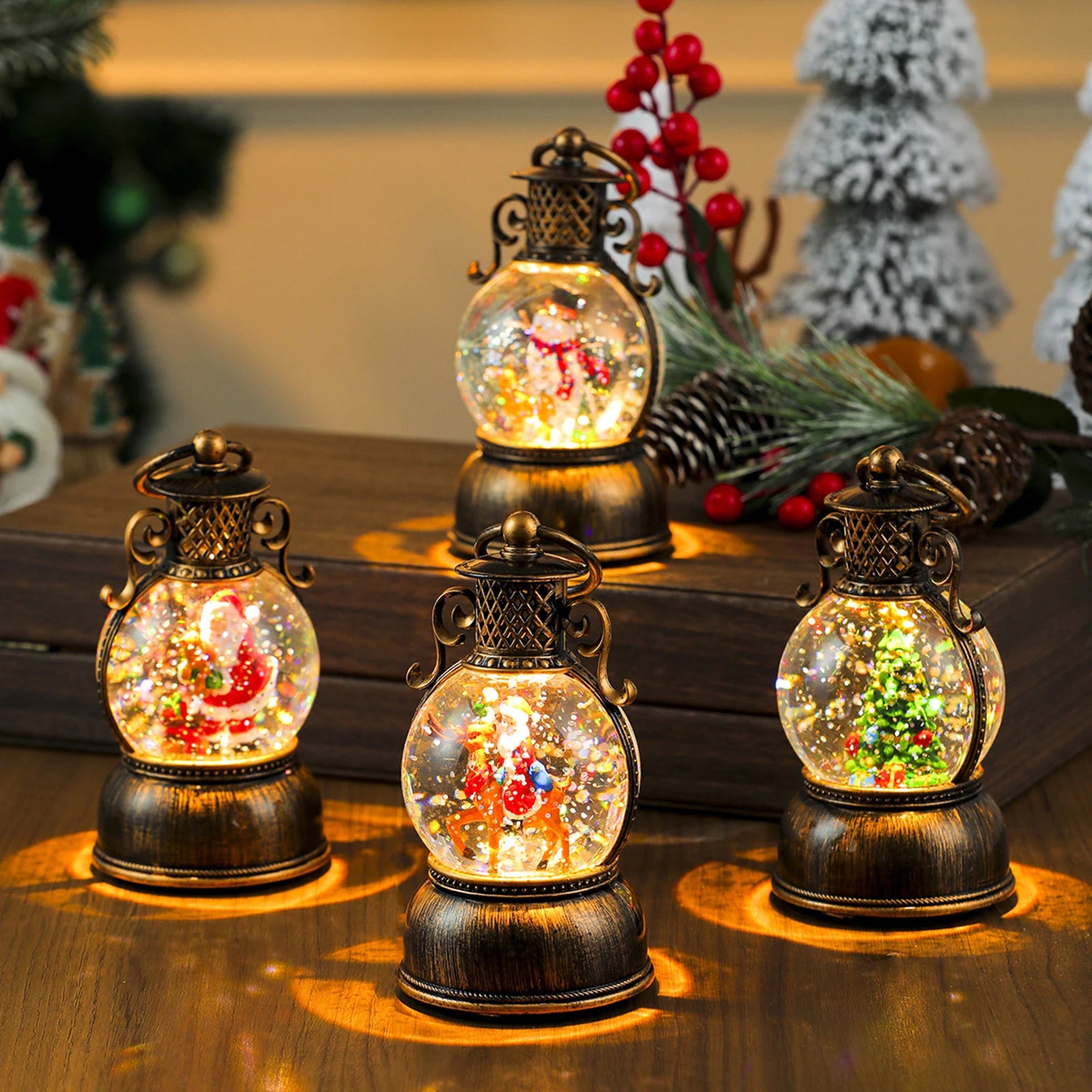 Christmas snow globe with music and USB-powered snowflake lantern for holiday décor in USA and Canada homes