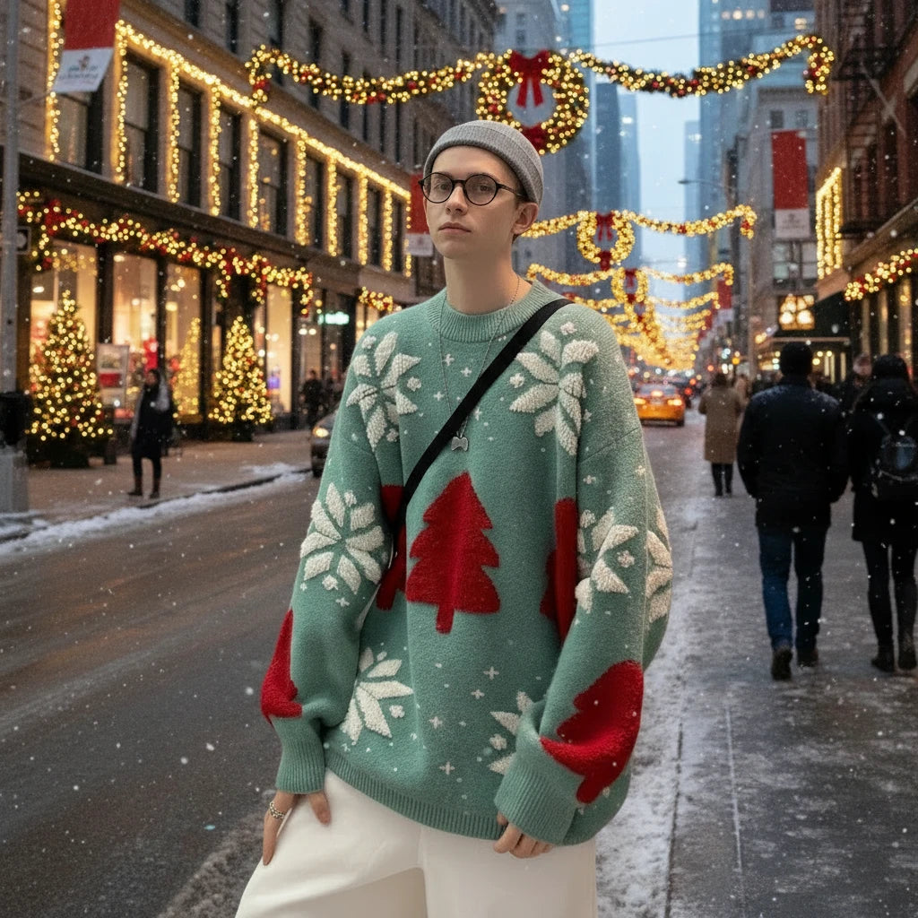 2025 Christmas sweater with festive holiday design, perfect for winter warmth and seasonal celebrations, made from soft knit fabric for comfort.