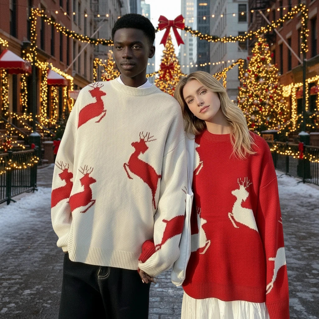 Christmas sweater for women and men oversized american style loose pullover with deer design perfect for autumn winter holiday cozy couples outfit