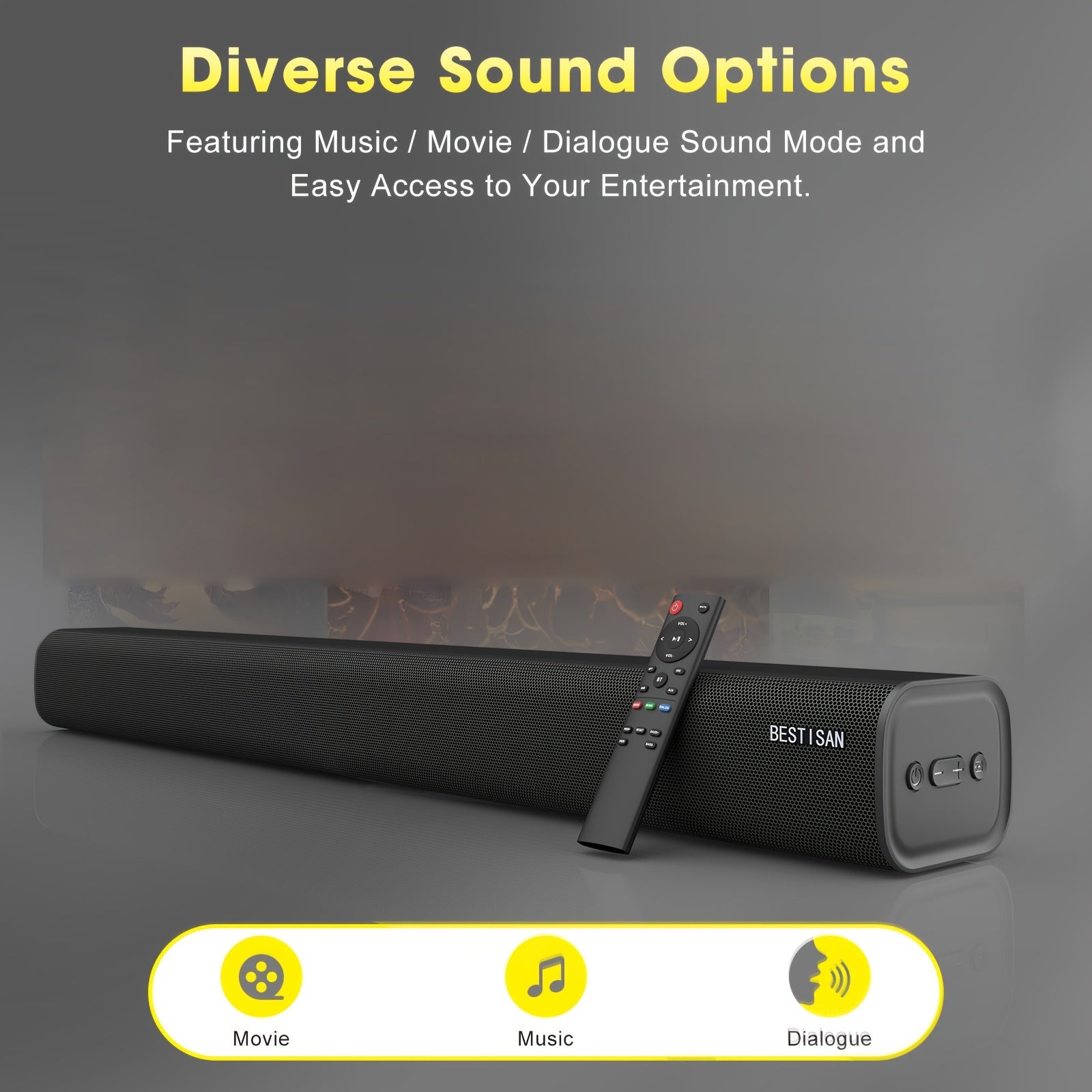 BESTISAN 100W Soundbar for TV – Bluetooth 5.0, ARC, Optical, AUX