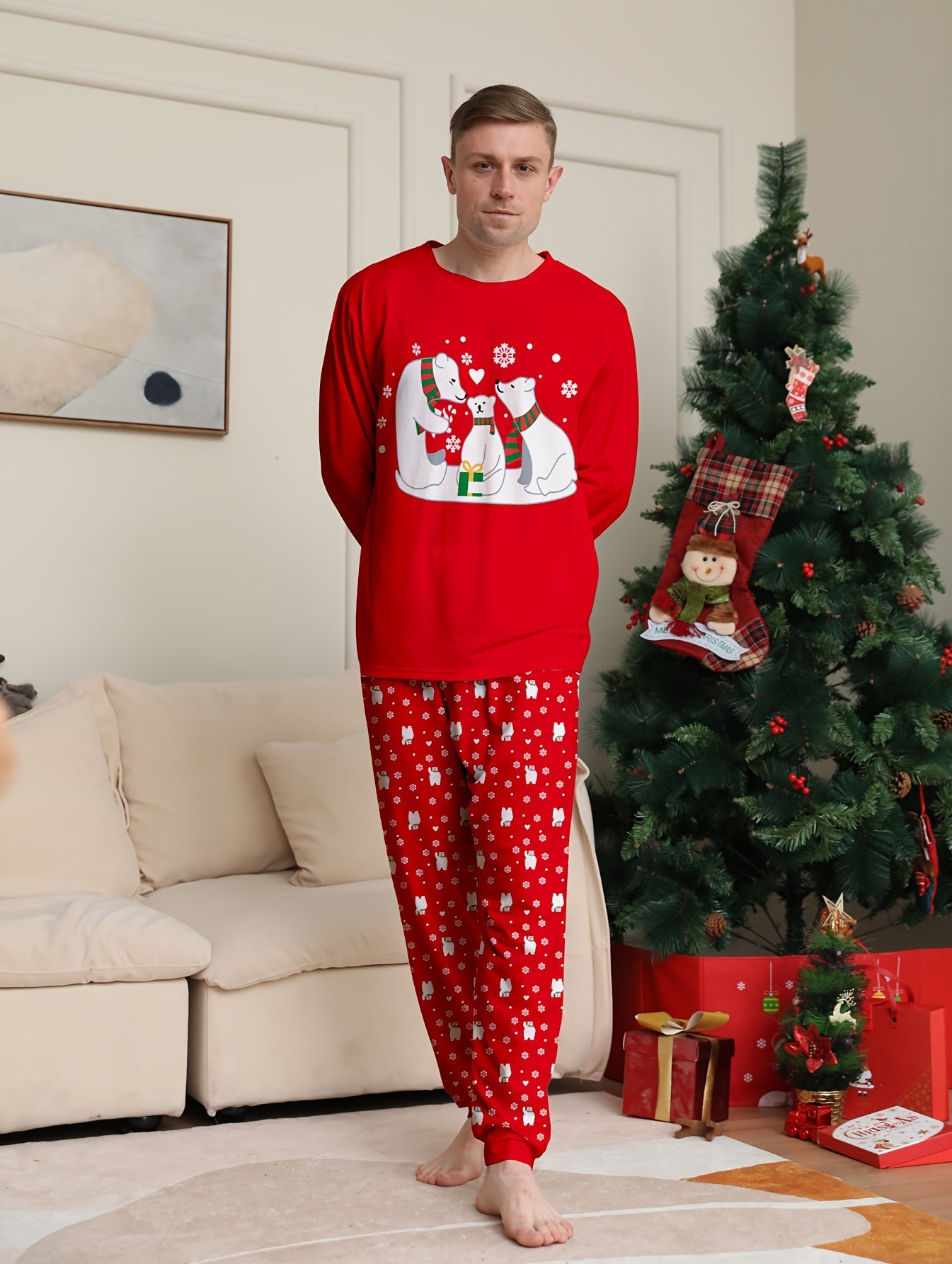 Adorable Family Matching Polar Bear Snowflake Print Christmas Underwear Set