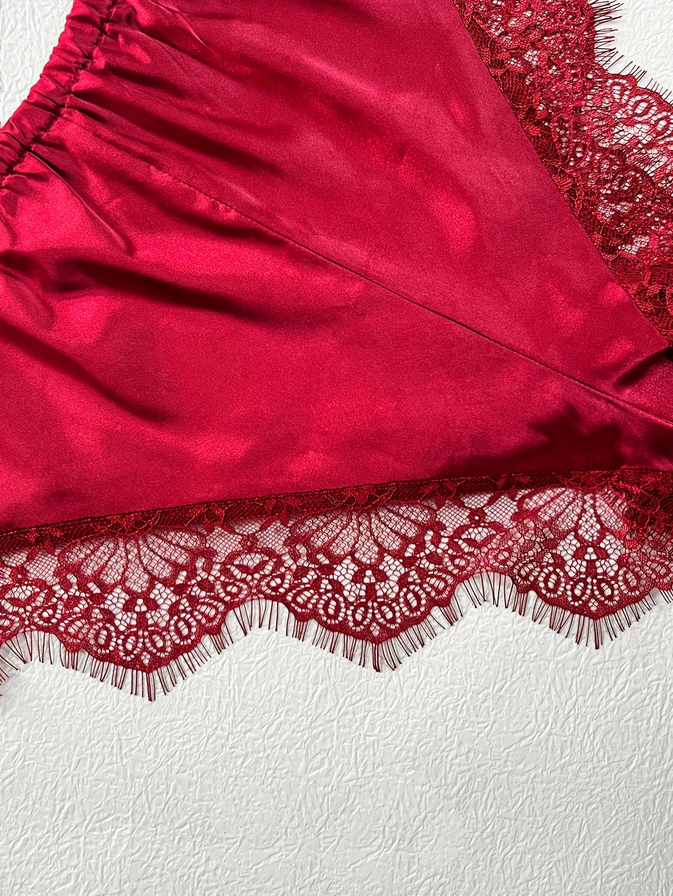 Deep V Lace & Satin Lingerie Set – Sexy Patchwork Underwear for Women