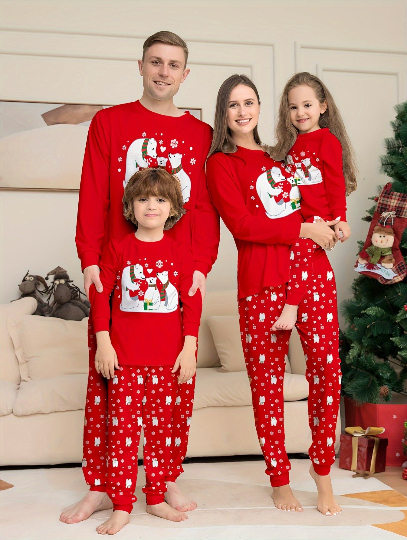 family matching polar bear snowflake print christmas underwear set soft cozy holiday casual outfits for parents and kids winter comfort