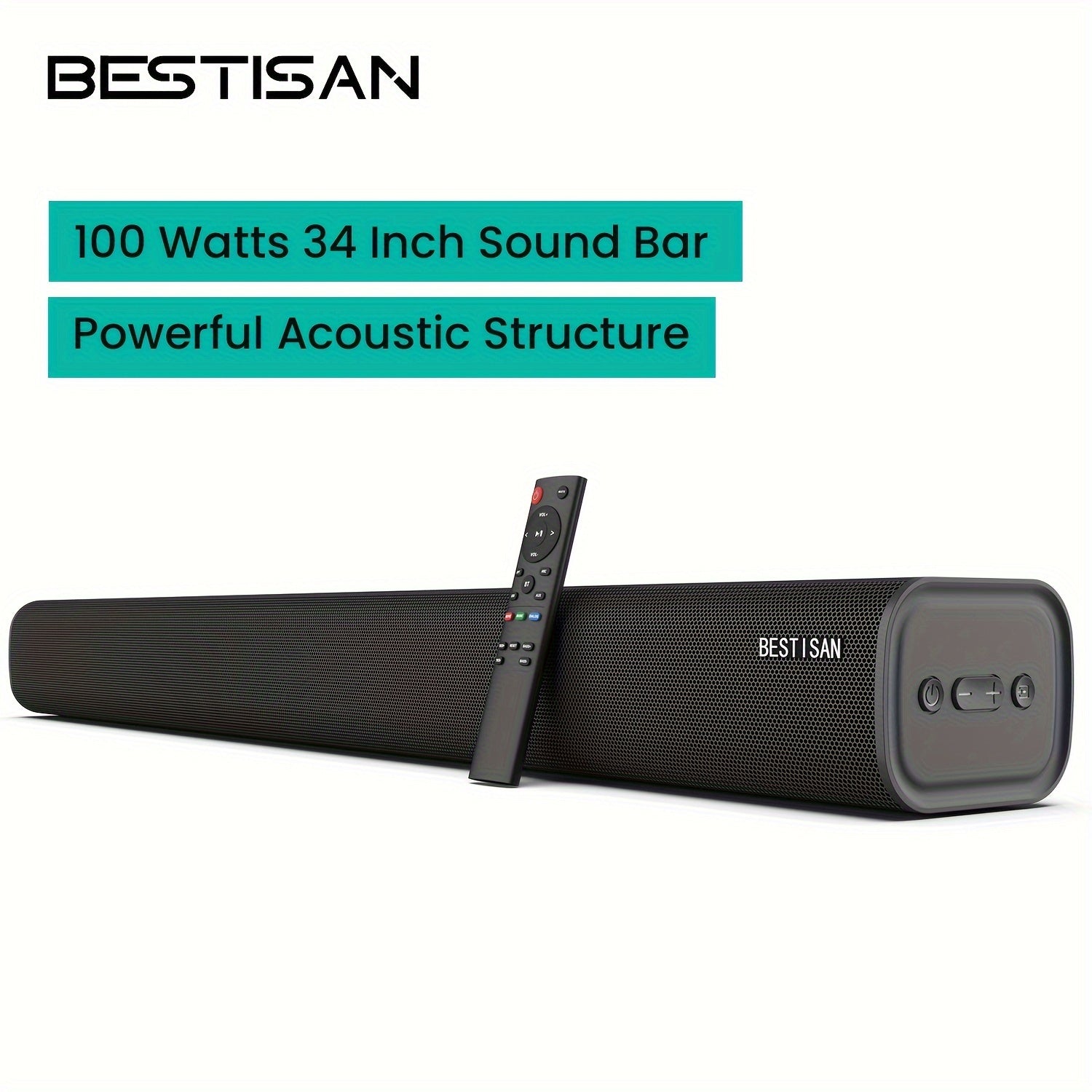 BESTISAN 100W Soundbar for TV – Bluetooth 5.0, ARC, Optical, AUX