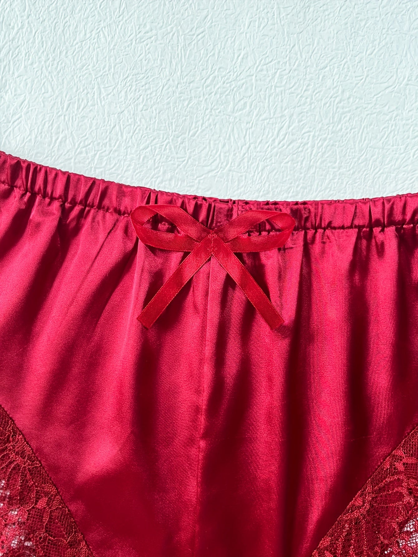 Deep V Lace & Satin Lingerie Set – Sexy Patchwork Underwear for Women