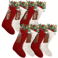 Set of 8 large Christmas stockings with DIY wood name tags perfect for Xmas party decorations red and white hanging decor