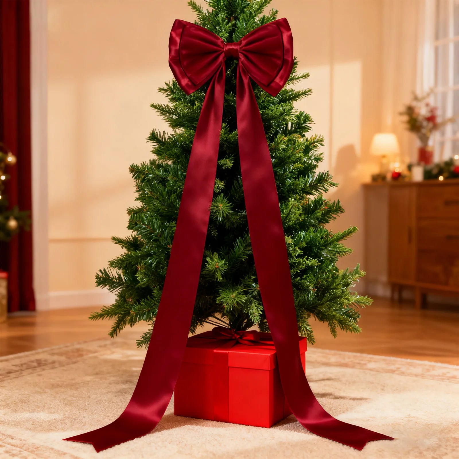 Elegant double-layer large satin Christmas bow for festive tree or home decoration, perfect for holiday styling in USA and Canada