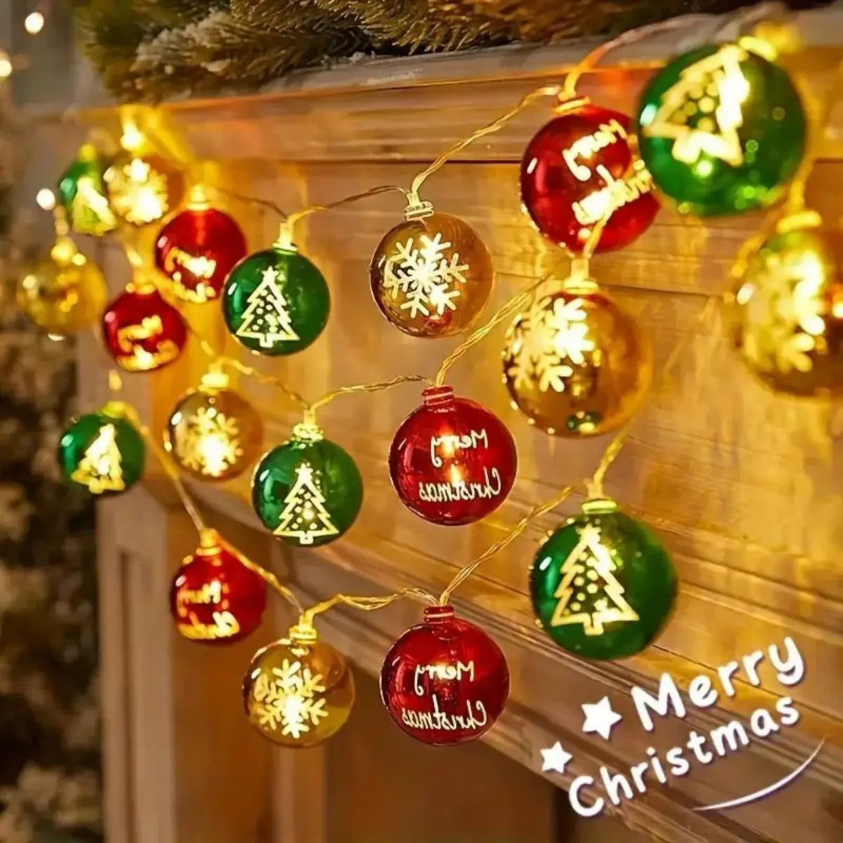 LED Christmas light string featuring cartoon snowmen and star shapes for festive indoor decoration and cozy holiday ambiance.