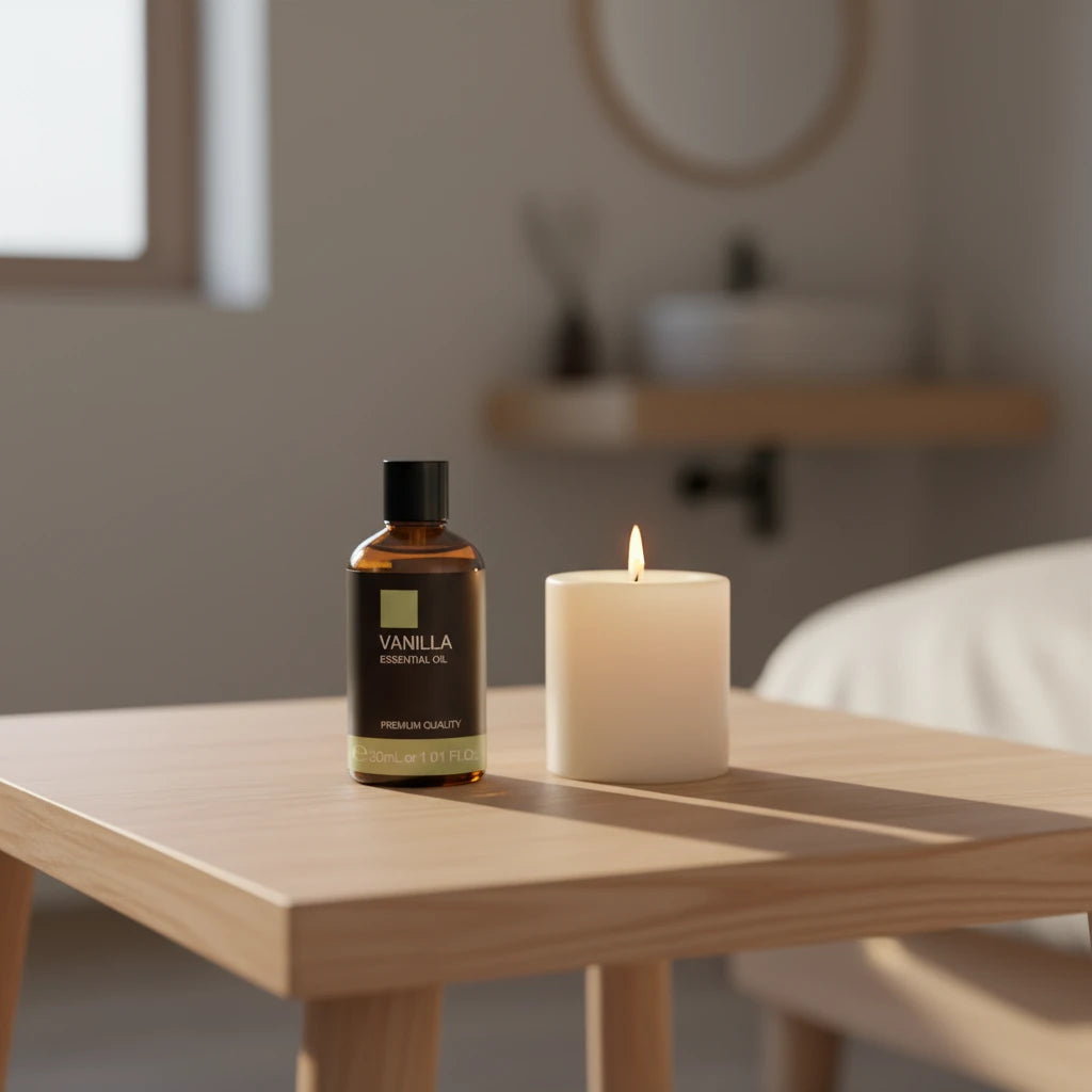 MAYJAM 30ml aromatherapy essential oil bottle with lavender, vanilla, jasmine, eucalyptus, and peppermint scents, perfect for diffusers or DIY candles.