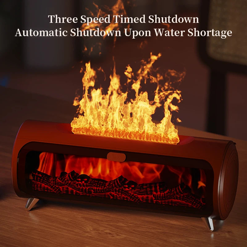 150ml wood grain mini flame humidifier and aromatherapy diffuser with fireplace effect for cozy air moisture and essential oil use.