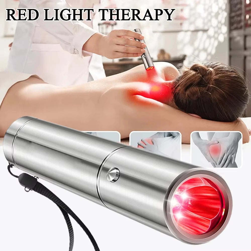 LED red light therapy device designed to relieve muscle pain and reduce wrinkles while improving skin firmness and tone at home.