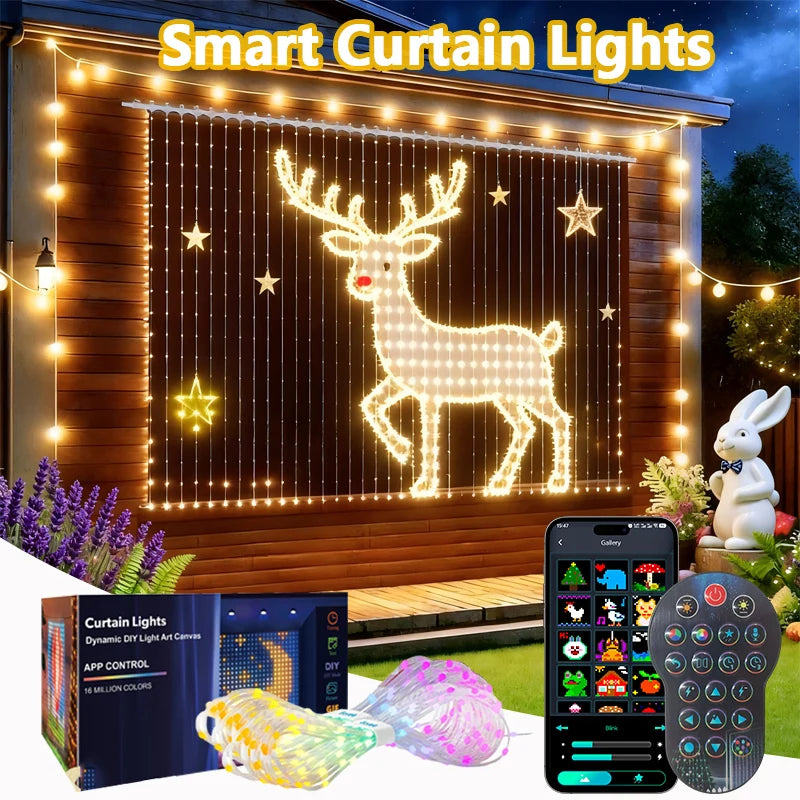  Smart curtain lights waterproof with color pattern and music sync perfect for Christmas indoor and outdoor backdrop decoration festive lighting