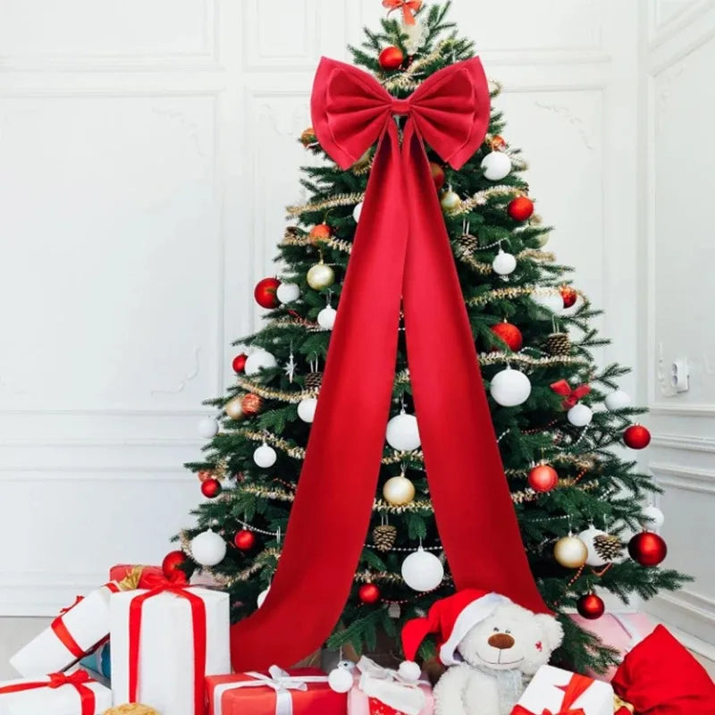 Super large satin ribbon bow perfect for Christmas trees, wreaths, and holiday décor in homes across USA and Canada