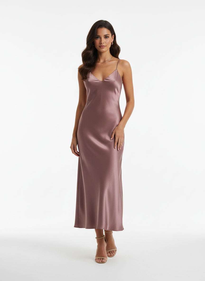 Women’s satin midi dress with sexy v neck backless thin straps perfect for parties special occasions USA Canada.
