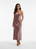 Women’s satin midi dress with sexy v neck backless thin straps perfect for parties special occasions USA Canada.